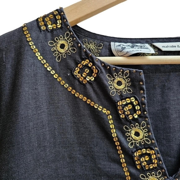 Irish Linen Malcolm 100% Linen Tunic with Sequins and Embroidery, Size Medium - Picture 3 of 9